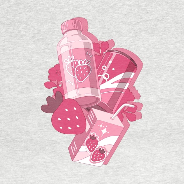 The cute pink set ofthe delecious strawberry drinks by AnGo